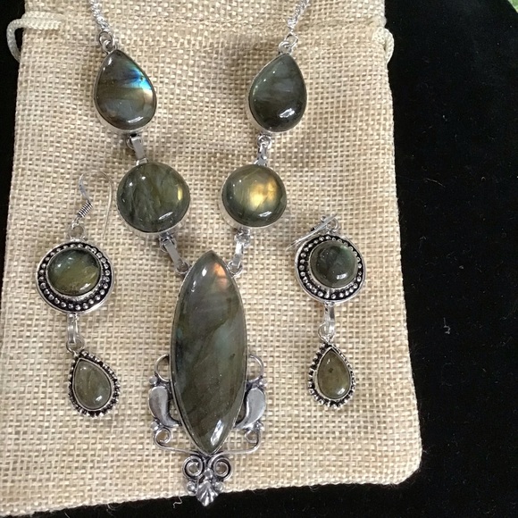 Sterling Silver Labradorite Necklace/Earrings set New 18” - Picture 4 of 11